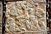 Chichen Itza - Temple of the Panels. Sculptured panels of the south wall of the colonnade, illustrating scenes with personages, animals and plants, both real and imaginary