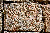 Chichen Itza - Temple of the Panels. Sculptured panels of the south wall of the colonnade, illustrating scenes with personages, animals and plants, both real and imaginary