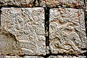 Chichen Itza - Temple of the Panels. Sculptured panels of the south wall of the colonnade, illustrating scenes with personages, animals and plants, both real and imaginary