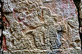 Chichen Itza - Temple of the Panels. Sculptured panels of the south wall of the colonnade, illustrating scenes with personages, animals and plants, both real and imaginary