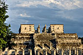 Chichen Itza - The temple of the Warriors. The twelve pilasters at the entrance of the temple were decorated with figures of gods and warriors.