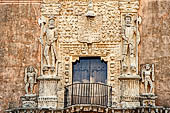 Merida, the zocalo. Casa de Montejo. The bas-relief of the facade shows two Spanish knights standing upon defeated Maya warriors. 