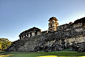 Palenque - The Palace West side, with Casa D on top of the western staircase and the tower. 