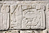 Palenque - The Palace. Patio of the Captives (Patio de los Cautivos), Text of Hieroglyphic on the Stairs of House C. Records K'inich Janaab Pakal birth and accession, and the sacrifice of a Calakmul vassal early in Palenque history. 