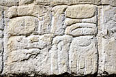 Palenque - The Palace. Patio of the Captives (Patio de los Cautivos), Text of Hieroglyphic on the Stairs of House C. Records K'inich Janaab Pakal birth and accession, and the sacrifice of a Calakmul vassal early in Palenque history. 