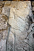 Palenque - The Palace. Patio of the Captives (Patio de los Cautivos), detail of the figure at the left side of the stairway of House A.