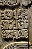 Palenque - The archaeological Museum, Tablet from Temple XVII (reconstruction) details of glyphs. 
