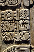 Palenque - The archaeological Museum, Tablet from Temple XVII (reconstruction) details of glyphs.