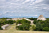 Uxmal - The plaza and ball court, view from the platform of the Governor palace.