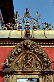 Bhaktapur - Durbar Square - Sun Doka the golden gate of the Royal Palace, a masterpiece of newari craftsmanship, in the torana the tutelary goddess Taleju Bhawani.