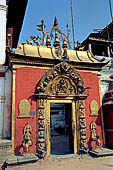 Bhaktapur - Durbar Square - Sun Doka the golden gate of the Royal Palace, a masterpiece of newari craftsmanship, in the torana the tutelary goddess Taleju Bhawani.