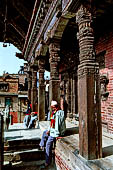 Bhaktapur - Taumadhi Tole - Nyatapola Temple. Detail of the Siddhi Lakshmi shrine at the top of the temple.