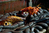 Budhanilkantha - statue of Sleeping Vishnu (Jalasayana Narayan). His crown is never allowed to be seen it is always covered under an accumulation of flowers.