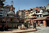 Kathmandu - Thahiti Tole with a stupa in the centre and on the northern side Nateshwar temple (Shiva).