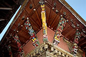 Pashupatinath Temple (Deopatan) - the southernmost courtyard of the complex, the small pagoda temple of Nawa Durga with brightly coloured roof strut.