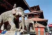 Patan Durbar Square - Temple of Vishwanath, the elephant statues in front of the East side of the temple. 