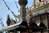 Swayambhunath - Hariti-Ajima temple. The statue of Tara, Yamuna and Ganga survey the eternal flame of the temple.