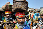 Orissa Koraput district - People of the Bonda tribe at the Ankadeli marketplace.