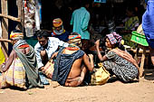 Orissa Koraput district - People of the Bonda tribe at the Ankadeli marketplace.