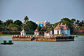 Orissa - Bhubaneswar, small temple in the middle of Bindu Sagar the large devotional tank.