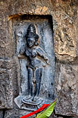 Hirapur - the Sixtyfour Yoginis Temple, Yogini n 35 (clockwise), two armed figure mounted on a table. She wears a Mukuta.