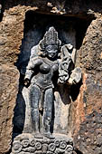 Hirapur - the Sixtyfour Yoginis Temple, Yogini n 47 (clockwise), two armed figure standing on lotus flowers. She wears a mukuta and she holds a naga pasha.