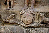 Hirapur - the Sixtyfour Yoginis Temple, pedestal of Katyayani n 2 (clockwise), with a jackal and a dog.