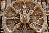 Konarak - Orissa. The Sun Temple, details of the twelve pairs of the great wheels arrayed along the platform.  