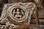 Konarak - Orissa. The Sun Temple, details of the twelve pairs of the great wheels arrayed along the platform.  