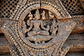 Konarak - Orissa. The Sun Temple, details of the twelve pairs of the great wheels arrayed along the platform.  