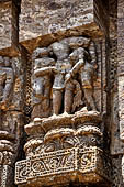 Konarak - Orissa. The Sun Temple, detail of the richly decorated platform of the jagamohana-deul complex. 