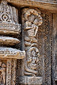 Konarak - Orissa. The Sun Temple, detail of the richly decorated platform of the jagamohana-deul complex. 