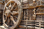 Konarak - Orissa. The Sun Temple, details of the twelve pairs of the great wheels arrayed along the platform.  