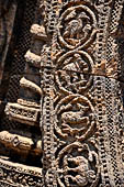 Konarak - Orissa. The Sun Temple, details of the twelve pairs of the great wheels arrayed along the platform.  