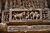 Konarak - Orissa. The Sun Temple, detail of the richly decorated platform of the jagamohana-deul complex. 