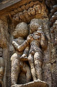 Konarak - Orissa. The Sun Temple, detail of the richly decorated platform of the jagamohana-deul complex. 