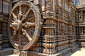 Konarak - Orissa. The Sun Temple, details of the twelve pairs of the great wheels arrayed along the platform.  