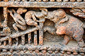 Orissa - Konarak - The Sun Temple. The frieze which runs continously all  around the base of the temple platform, decorated with more than ten thousands elephants .  