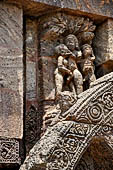 Konarak - Orissa. The Sun Temple, detail of the richly decorated platform of the jagamohana-deul complex. 