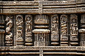 Konarak - Orissa. The Sun Temple, detail of the richly decorated platform of the jagamohana-deul complex. 