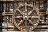 Konarak - Orissa. The Sun Temple, details of the twelve pairs of the great wheels arrayed along the platform.  