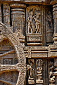 Konarak - Orissa. The Sun Temple, detail of the richly decorated platform of the jagamohana-deul complex. 