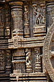 Konarak - Orissa. The Sun Temple, detail of the richly decorated platform of the jagamohana-deul complex. 