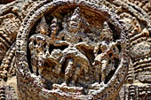 Konarak - Orissa. The Sun Temple, details of the twelve pairs of the great wheels arrayed along the platform.  