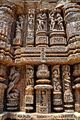 Konarak - Orissa. The Sun Temple, detail of the richly decorated high platform of the jagamohana-deul complex. 