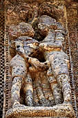 Konarak - Orissa. The Sun Temple, detail of the richly decorated high platform of the jagamohana-deul complex. 