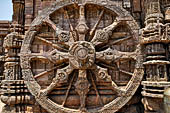 Konarak - Orissa. The Sun Temple, details of the twelve pairs of the great wheels arrayed along the platform.  