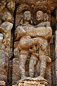 Konarak - Orissa. The Sun Temple, detail of the richly decorated high platform of the jagamohana-deul complex. 