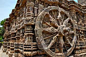 Konarak - Orissa. The Sun Temple, details of the twelve pairs of the great wheels arrayed along the platform.  