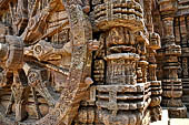 Konarak - Orissa. The Sun Temple, view of the great wheels arrayed along the platform  